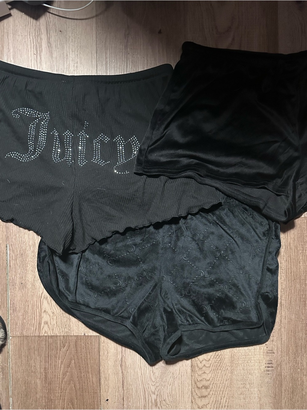 Juicy Couture Black Rhinestone Logo Bike Shorts Trio